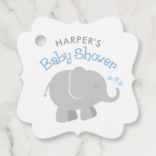 Moderne Elephant Baby Boy Dusche Blau und Grau Geschenkanhänger (Vorderseite)