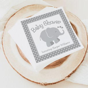Moderne Elephant Baby Dusche Grau und Weiß Serviette