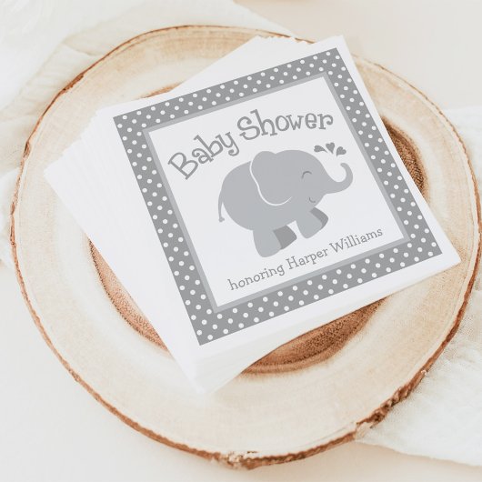 Moderne Elephant Baby Dusche Grau und Weiß Serviette
