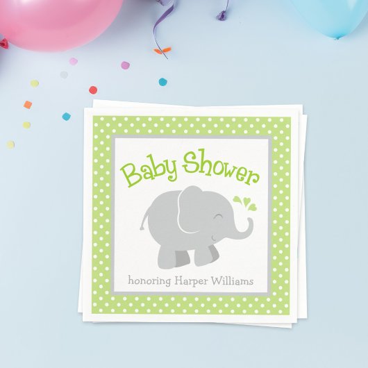Moderne Elephant Baby Dusche grün und grau Serviette