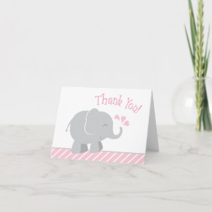 Moderne Elephant Baby Girl Dusche Rosa und Grau Dankeskarte