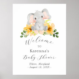 Moderne Elephant Floral Baby Dusche Willkommen Poster