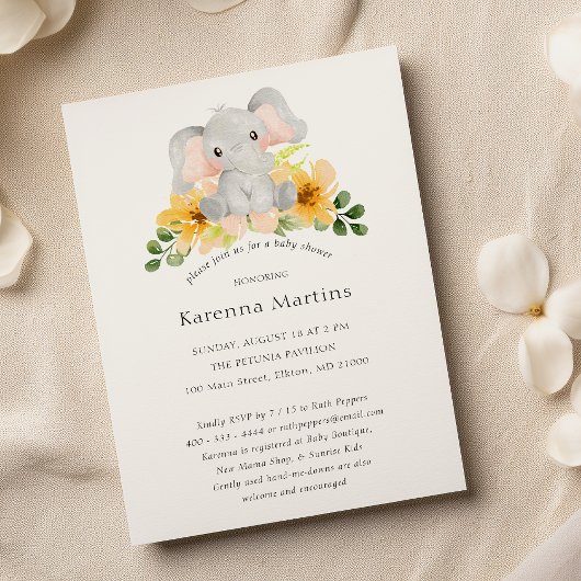 Moderne Elephant Floral Gender Neutral Baby Dusche Einladung