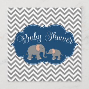 Moderne Elephant Zickzack Navy Blue Gray Baby Dusc Einladung