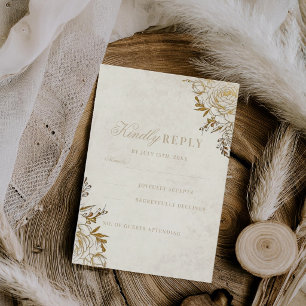 Moderne Elfenbein & Gold ⎮Rose Elegante Hochzeit RSVP Karte