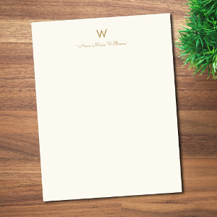 Moderne Elfenbein-Gold-Schrift-Monogramm Briefbogen