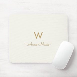 Moderne Elfenbein-Gold-Schrift-Monogramm Mousepad