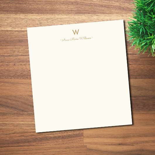 Moderne Elfenbein-Gold-Schrift-Monogramm Notizblock