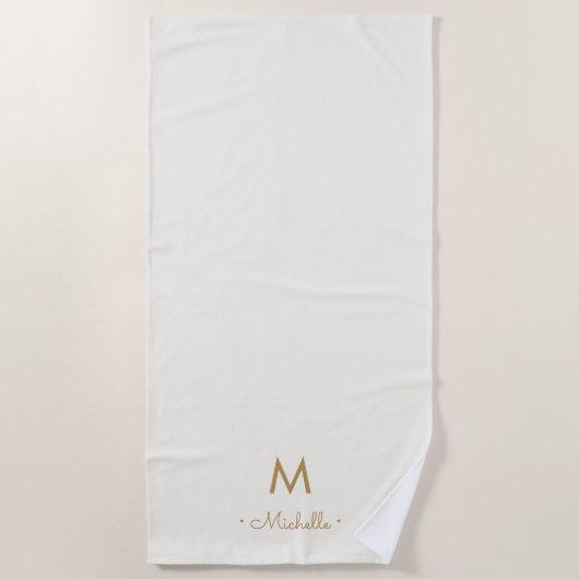 Moderne Elfenbein-Gold-Schrift-Monogramm Strandtuch (Vorderseite)