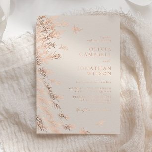 Moderne Elfenbein-Rose Gold Boho Blätter Hochzeit Folieneinladung