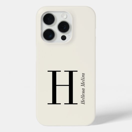 Moderne Elfenbein-Schwarze Monogramm-Name Case-Mate iPhone Hülle (Rückseite)
