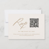 Moderne Elfenbein- und Goldkalligrafie - QR-Code f RSVP Karte (Vorderseite)