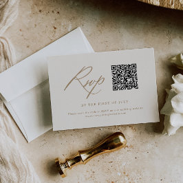 Moderne Elfenbein- und Goldkalligrafie - QR-Code f RSVP Karte