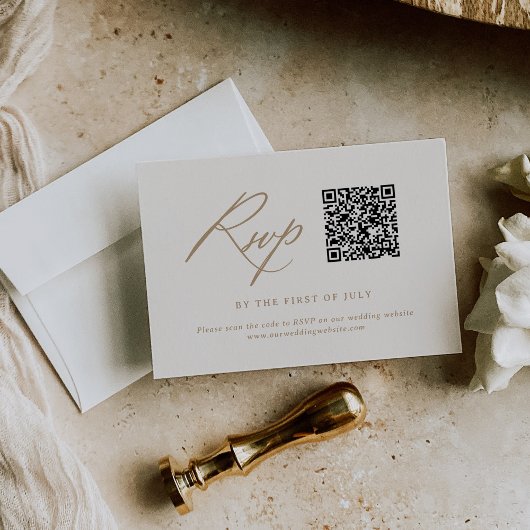 Moderne Elfenbein- und Goldkalligrafie - QR-Code f RSVP Karte