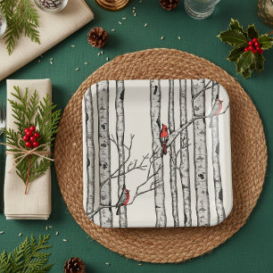 Moderne Elfenbeinbäume und Rote Kardinal Pappteller