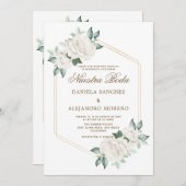 Moderne Elfenbeinflora Nuestra Boda Spanische Hoch Einladung (Vorne/Hinten)