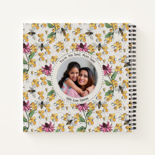 Moderne Elfenbeinkönigin Biene & Blume Frauenmonog Notizblock (Rückseite)