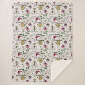 Moderne Elfenbeinkönigin Royal Crown Floral Patter Sherpadecke (Vorderseite)