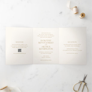 Moderne Elfenbeinküste und Gold QR Code Elegante H Dreifach Gefaltete Einladung