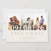 Moderne Elfenbeinküste und Tan 3 Foto Collage Wedd Save The Date (Vorderseite)