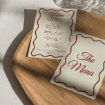 Moderne Elfenbeinrot - Funky Retro Dinner Hochzeit Menükarte<br><div class="desc">Ein buntes Retro funky modernes helles Abendmenü. Das Design ist schick,  Vintager,  milchiger Elfenbeinhintergrund und tiefrote Typografie. Perfekt und passend zu der ganzen Suite.</div>