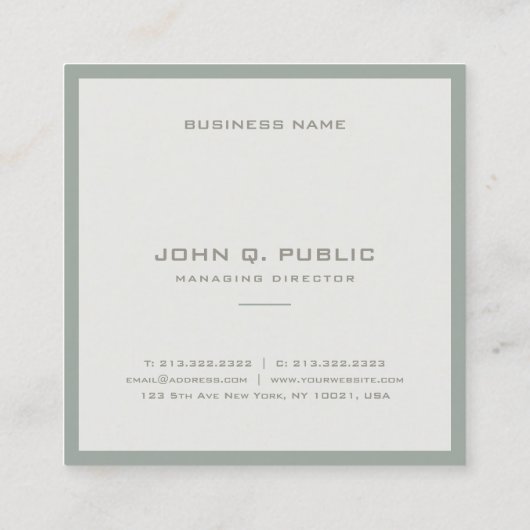 Moderne Elite einfache Designvorlage Elegant Grün Quadratische Visitenkarte (Rückseite)