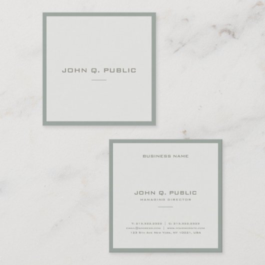 Moderne Elite einfache Designvorlage Elegant Grün Quadratische Visitenkarte (Vorne/Hinten)