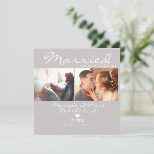 Moderne Eloped Simple Heart Couples Celebration Karte (Stehend Vorderseite)
