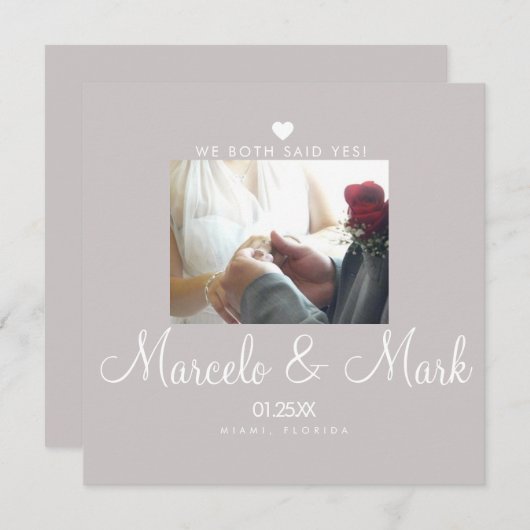 Moderne Eloped Simple Heart Foto Celebration Card Karte (Vorne/Hinten)