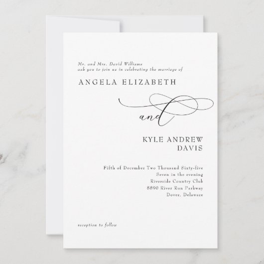 Moderne Eltern von White Bride laden zu Hochzeiten Einladung (Vorderseite)