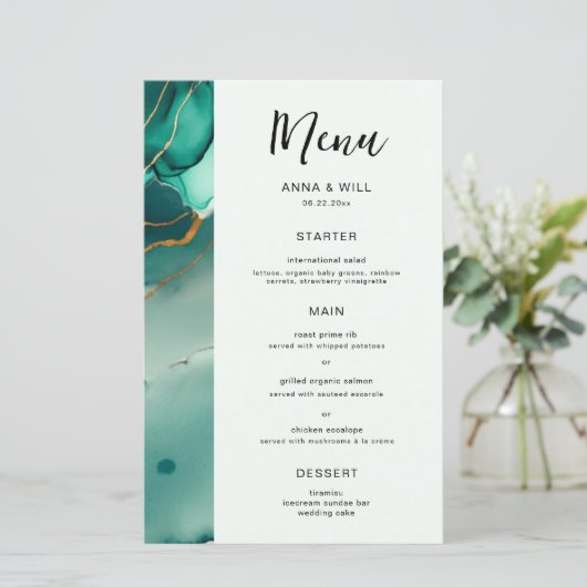 Moderne Emerald Gold Aquamarin Elegante Beach Wedd (Stehend Vorderseite)