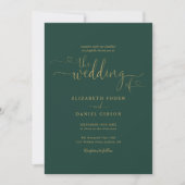 Moderne Emerald Gold Hearts Calligrafy Wedding Einladung (Vorderseite)