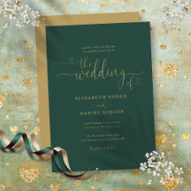 Moderne Emerald Gold Hearts Calligrafy Wedding