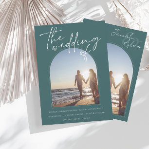 Moderne Emerald Green Arch Initial Foto Wedding Einladung