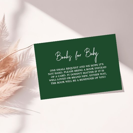 Moderne Emerald Green Baby Dusche Buchanfrage Begleitkarte