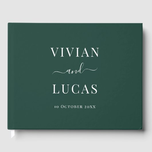 Moderne Emerald Green Formal Minimal Wedding Gästebuch (Vorderseite)