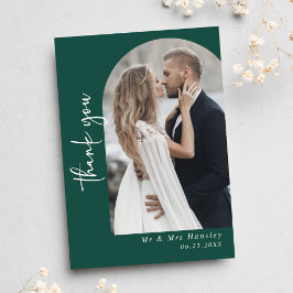 Moderne Emerald Green Foto Wedding Dankeskarte
