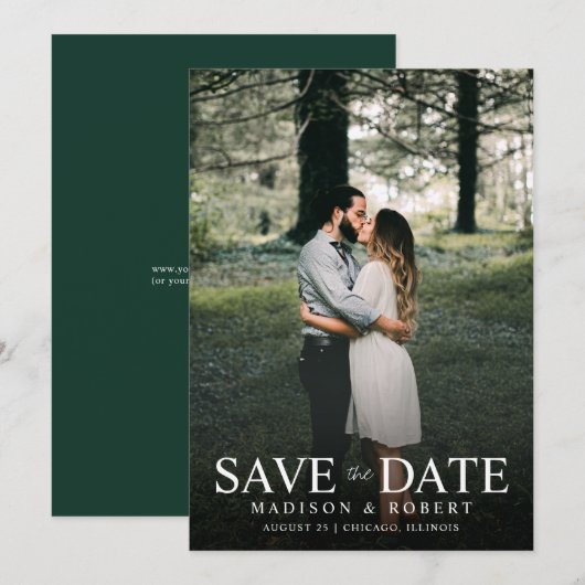 Moderne Emerald Green Foto Wedding Save The Date (Vorne/Hinten)