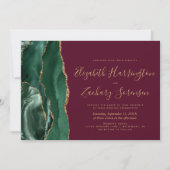 Moderne Emerald Green Gold Agate Burgundy Wedding Einladung (Vorderseite)