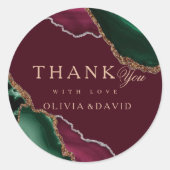 Moderne Emerald Green Gold Agate Burgundy Wedding Runder Aufkleber (Vorderseite)