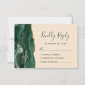 Moderne Emerald Green Gold Agate Champagne Wedding RSVP Karte (Vorderseite)