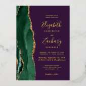 Moderne Emerald Green Gold Agate Lila Hochzeit Folieneinladung (Vorderseite)