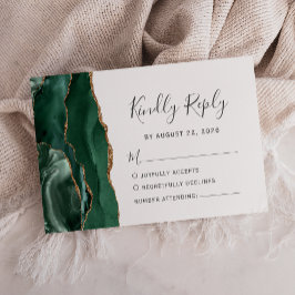 Moderne Emerald Green Gold Agate Wedding RSVP Card