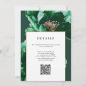 Moderne Emerald Green Gold Floral QR Code Hochzeit Einladung (Rückseite)