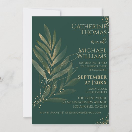 Moderne Emerald Green Gold Hochzeitspartei Einladung (Vorderseite)