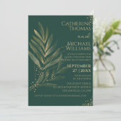 Moderne Emerald Green Gold Leaf Hochzeitsempfehlun Einladung (Stehend Vorderseite)