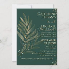 Moderne Emerald Green Gold Leaf Hochzeitsempfehlun Einladung