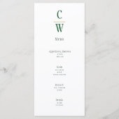 Moderne Emerald Green Gold Wedding Mit Monogramm Menükarte (Vorderseite)