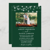 Moderne Emerald Green Lights Foto Wedding Einladung (Vorne/Hinten)