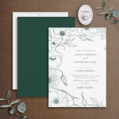 Moderne Emerald Green Line Art Floral Wedding Einladung